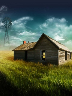 Домик в поле обои