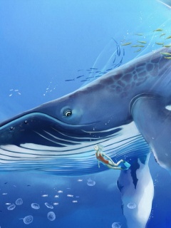 Кит и девушка обои