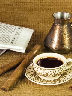 Утренний кофе, газета и сигары обои