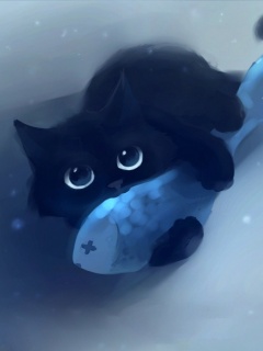 Кот с рыбкой обои