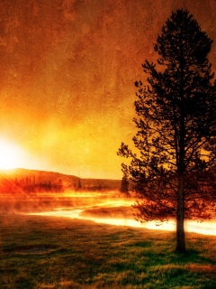 Закат за речкой обои