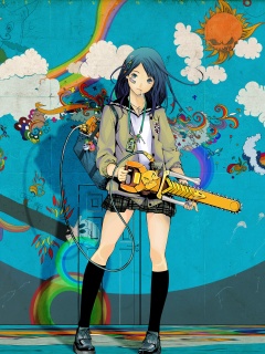 Девушка с бензопилой обои