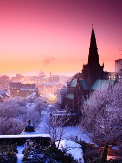 Закатный город зимой обои