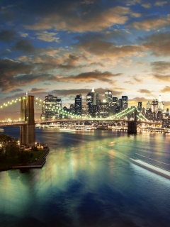 Мост в Нью-Йорке ночью обои