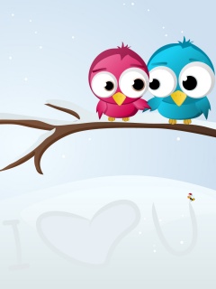 Две птички на ветке щебечут о любви обои