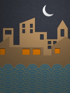 Ночной город на реке обои