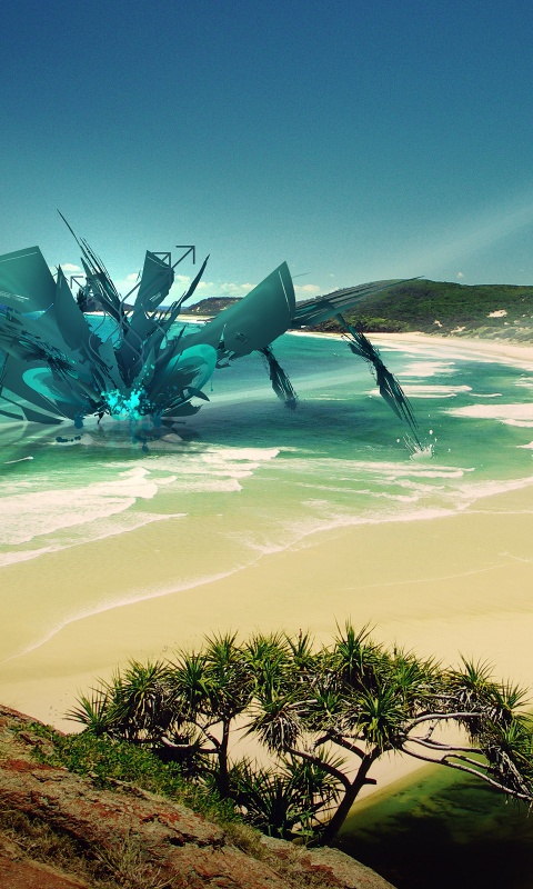 Робот на побережье обои