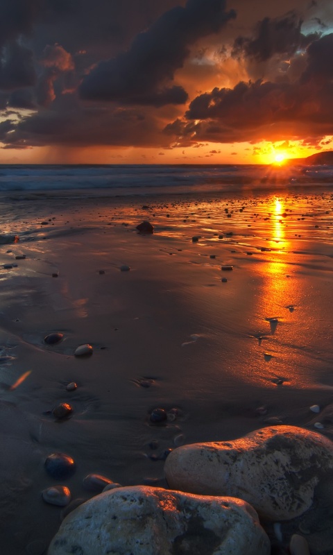 Закат солнца на пляже обои