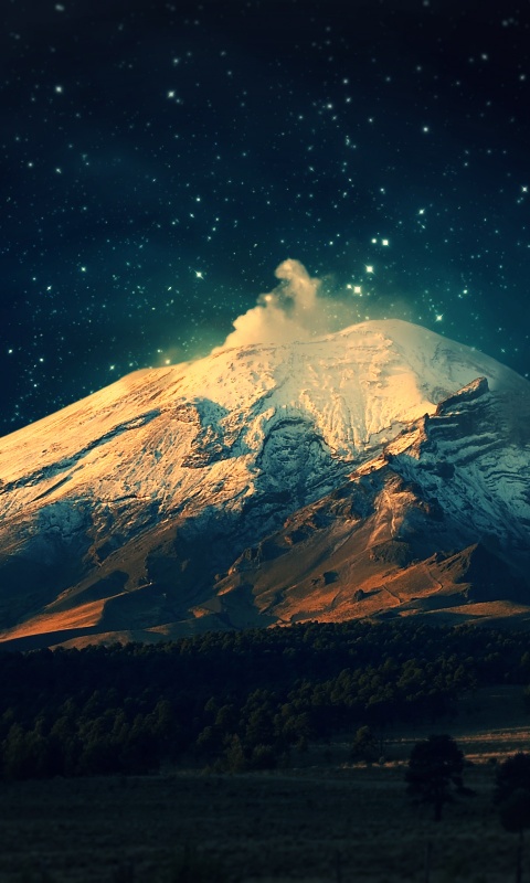 Ночной вулкан обои