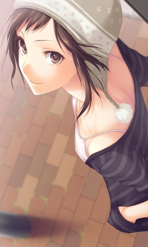 Девушка с гитарным чехлом обои