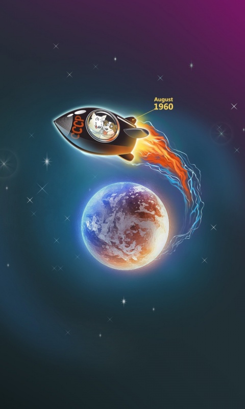 Белка и Стрелка летят в космос обои