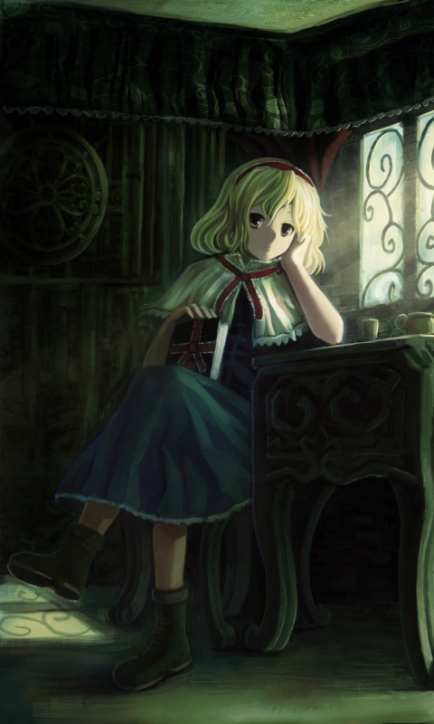 Девочка за столом с книгами обои