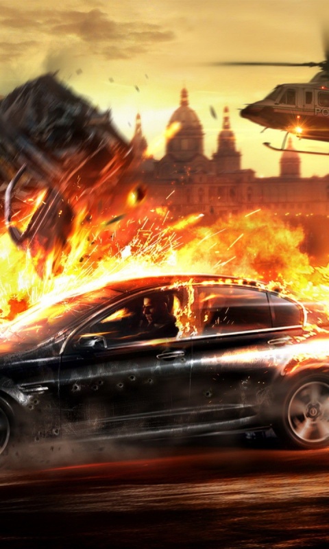 Погоня за горящей машиной обои