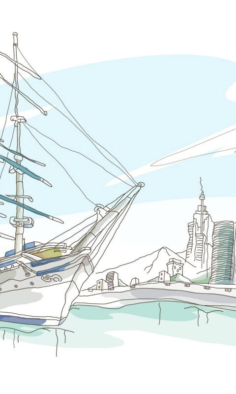 Парусник у города обои