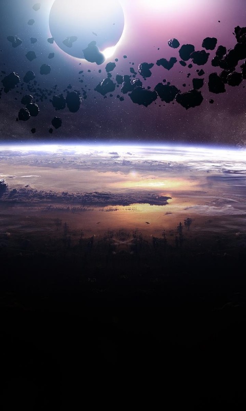 Пояс астероидов над планетой обои