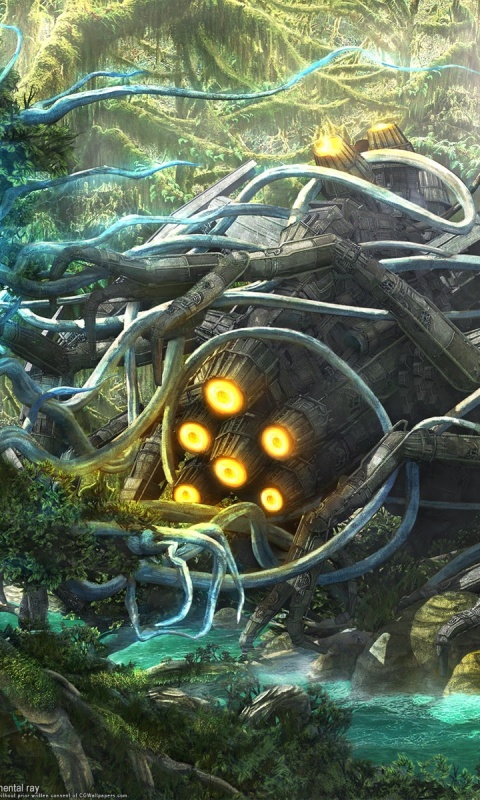 Космический корабль в джунгялх обои