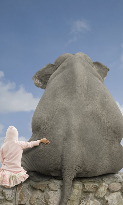 Девочка и слон обои