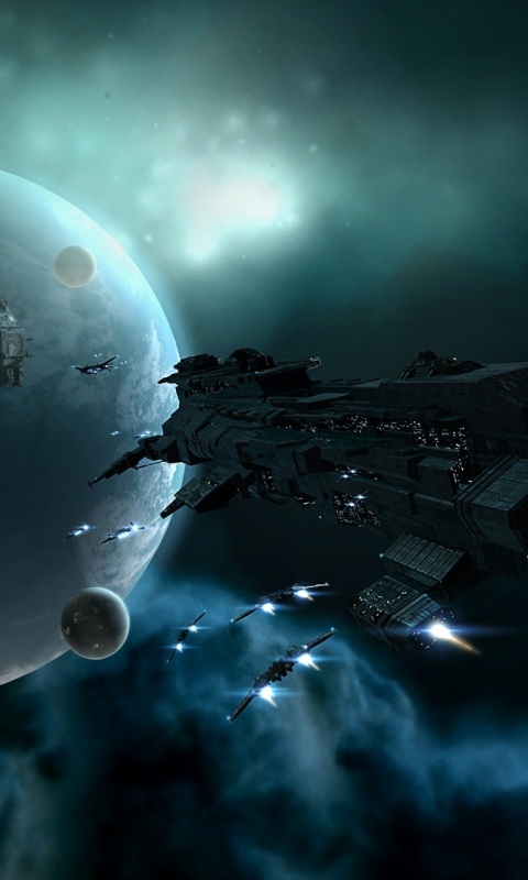 Космический флот атакует планету обои