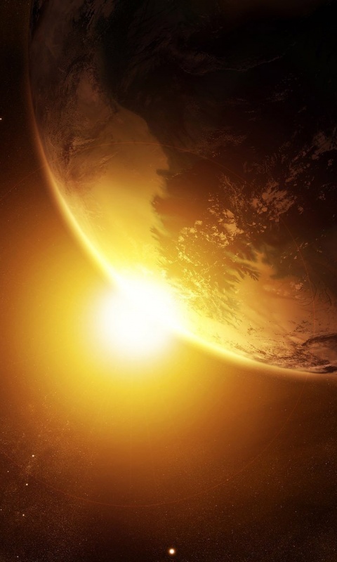 Солнце выглядывает из-за планеты обои