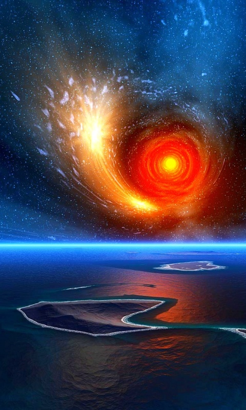 Красная дыра над океаном обои