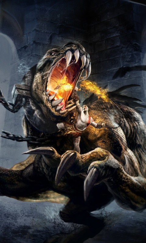 Кратос против динозавра обои