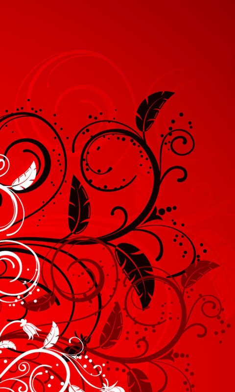 Черно-белые листики на красном фоне обои