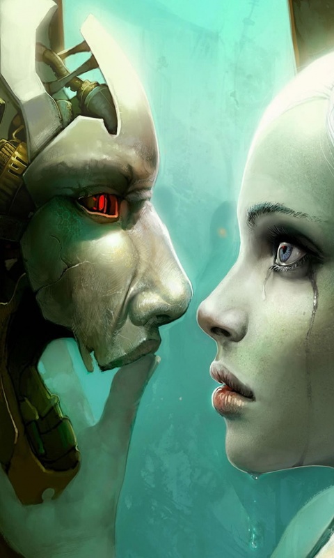 Девушка и робот обои