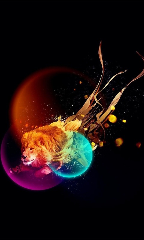 Лев в абстарктой фигне обои