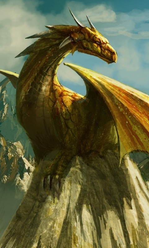 Дракон на вершине скалы обои