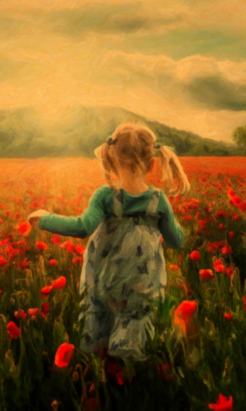 Девочка на маковом поле обои