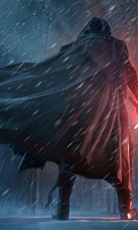 Кайло Рен в зимнем лесу обои