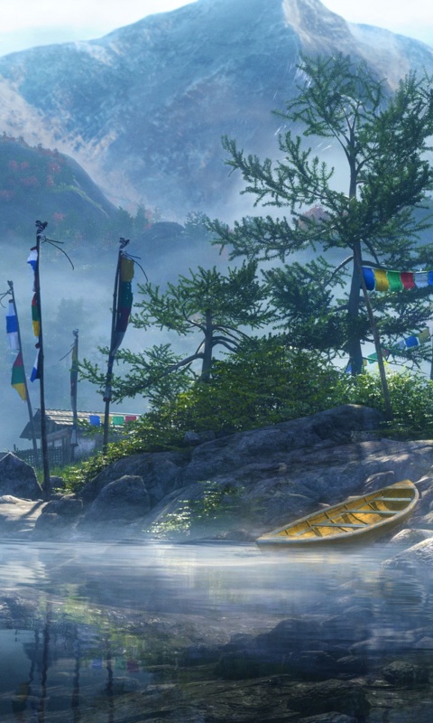 Каменистый берег в тумане обои