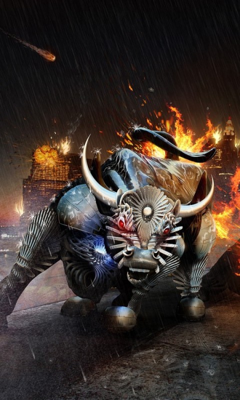 Воин и бык на крыше обои