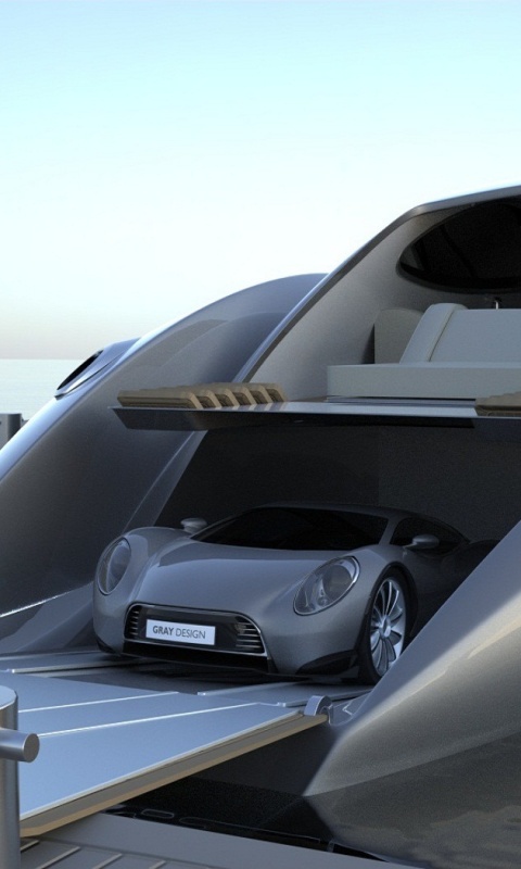 Яхта с автомобилем на борту обои