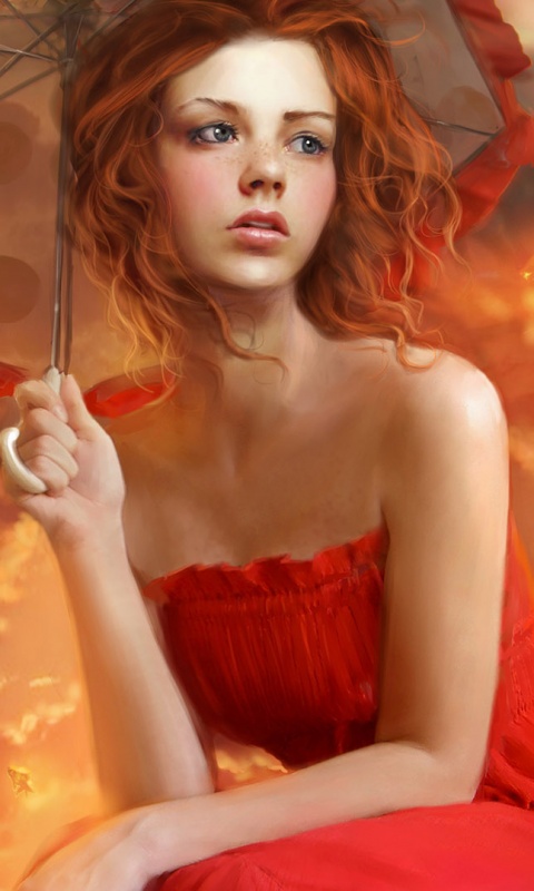 Девушка с зонтиком обои