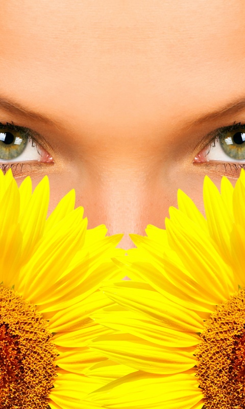 Девушка с желтыми ромашками обои