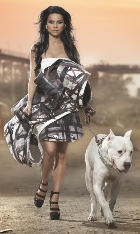 Девушка с питбулем обои