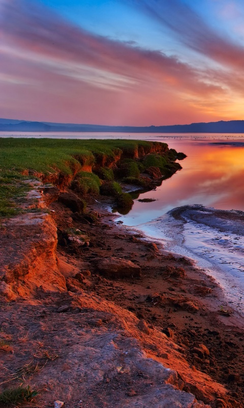 Озеро на закате обои