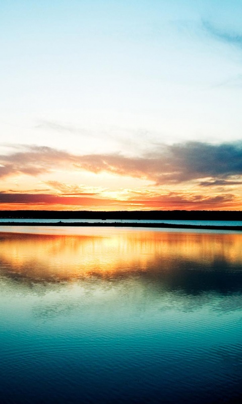 Закат над озером обои