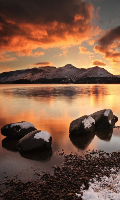 Картинный закат на озере обои