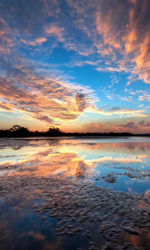 Дивный закат на озере обои