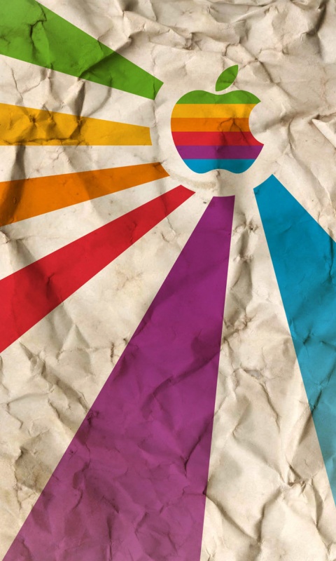 Радужный логотип Apple на мятой бумаге обои