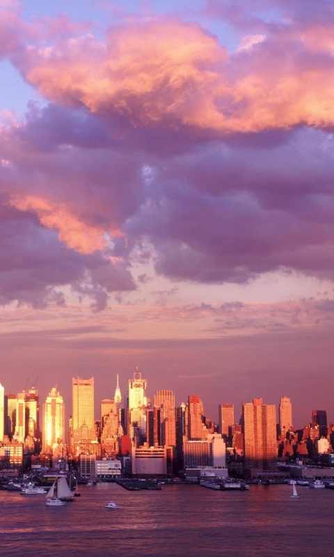 Панорама города на закате обои