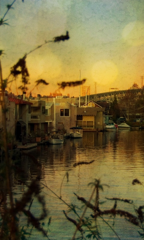 Городок на реке обои