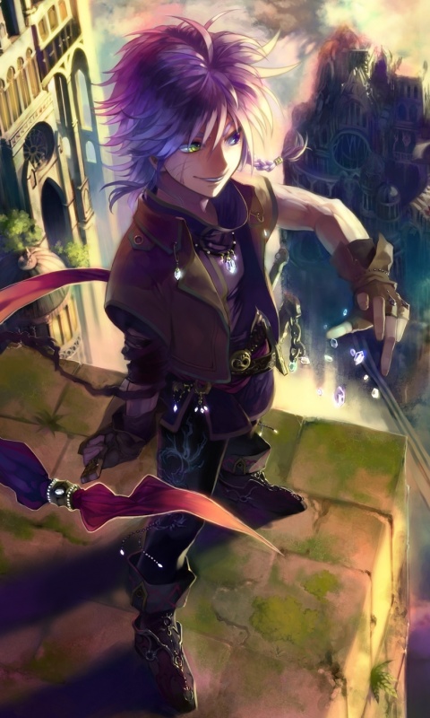 Анимешный парень с горстью кристаллов обои