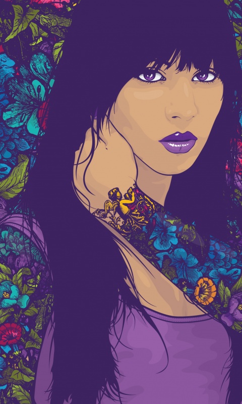 Девушка с цветочной тату обои