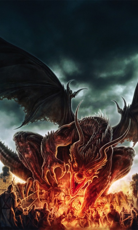 Дракон нападает на замок обои