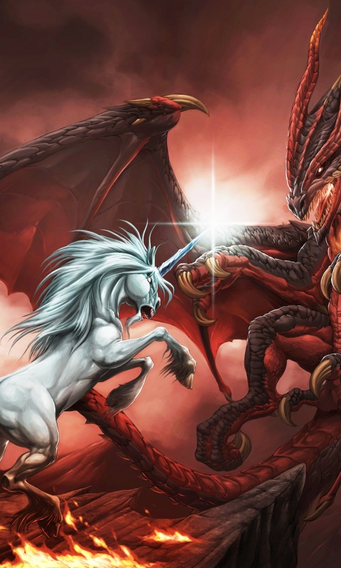 Дракон и единорог обои