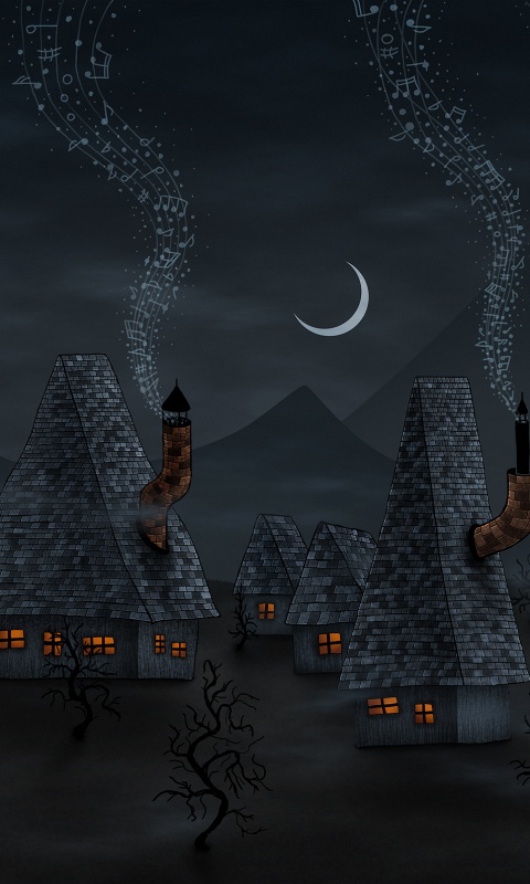 Ночная деревенька обои
