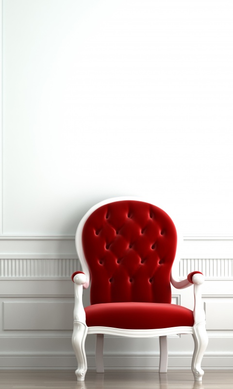 красное кресло в белой комнате обои